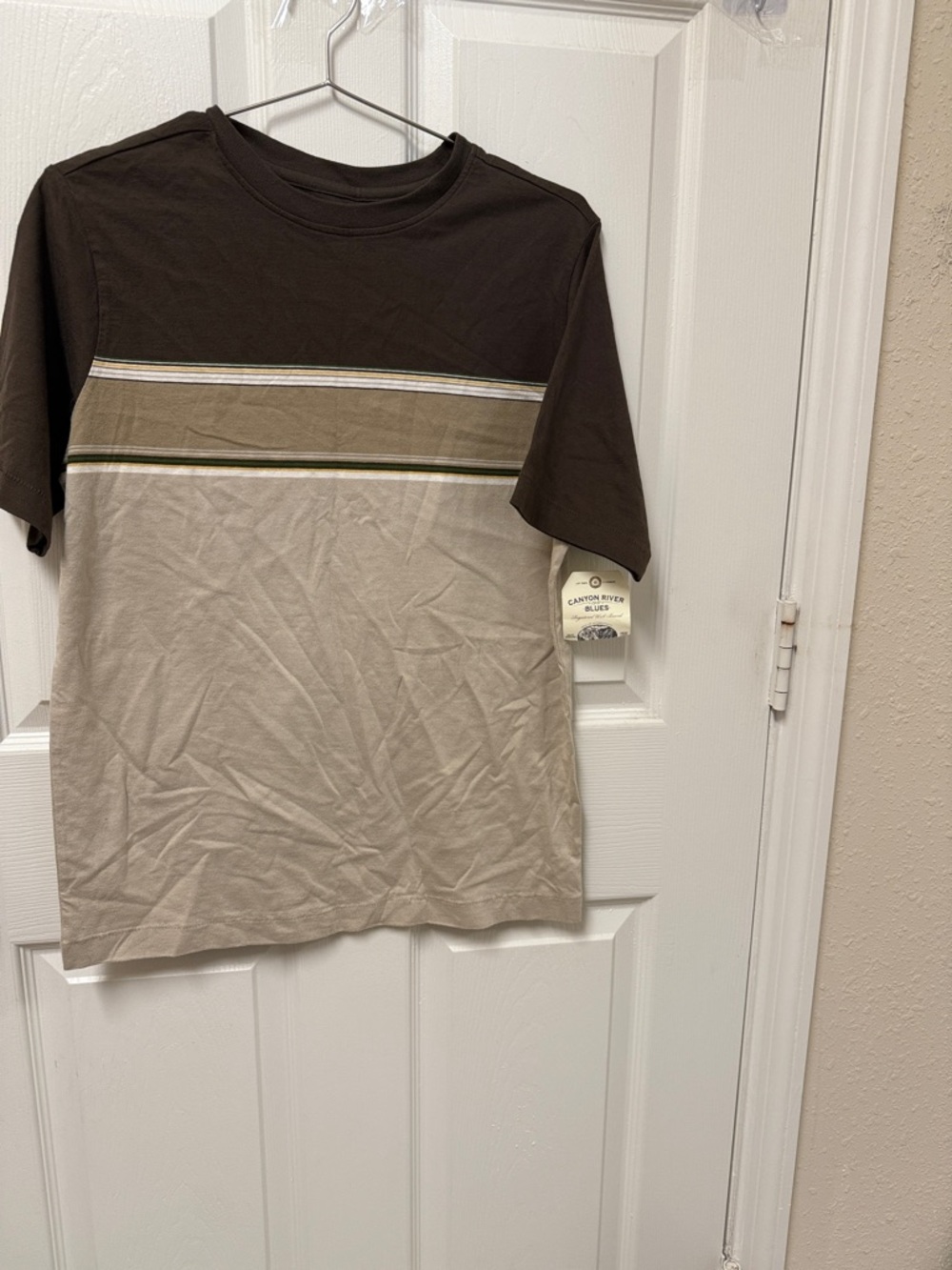 Casual Brown and Tan Men's Crewneck Stripe T‑Shirt